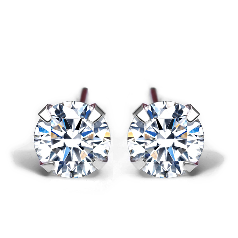 Mllm-521784912373 Simple Cz White 925 Sterling Silver Round Stud Earrings