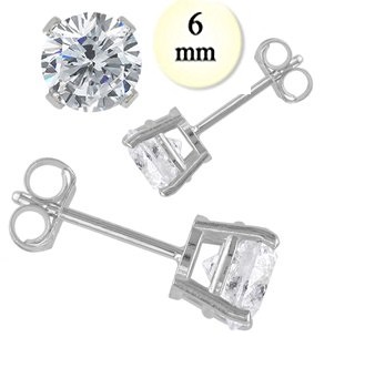 910326mm 14k 1.5 Ct White Gold Stud Earring With Aprx 6 Mm Each Round Simulated Diamond