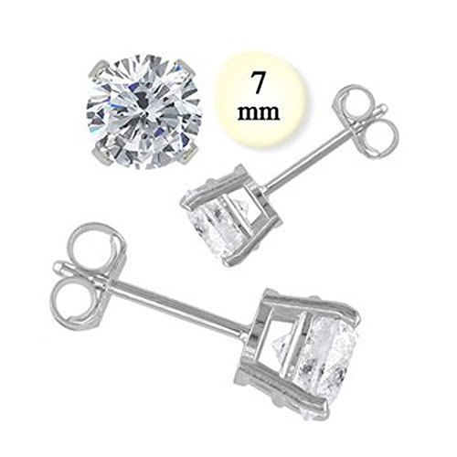 910327mm 14k 1.5 Ct White Gold Stud Earring With Aprx 7 Mm Each Round Simulated Diamond