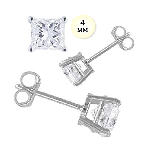 910334mm 14k 1 Ct White Gold Stud Earring With Aprx 4 Mm Each Princess Cut Simulated Diamond