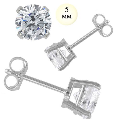 910325mm 14k 1 Ct White Gold Stud Earring With Aprx 5 Mm Each Round Simulated Diamond