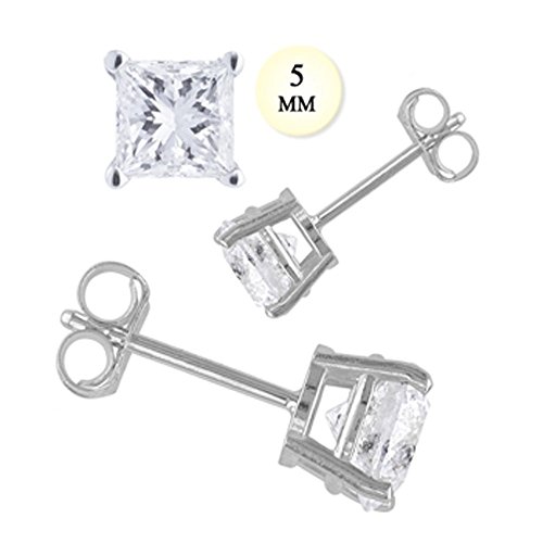 910335mm 14k 2 Ct White Gold Stud Earring With Aprx 5 Mm Each Princess Cut Simulated Diamond