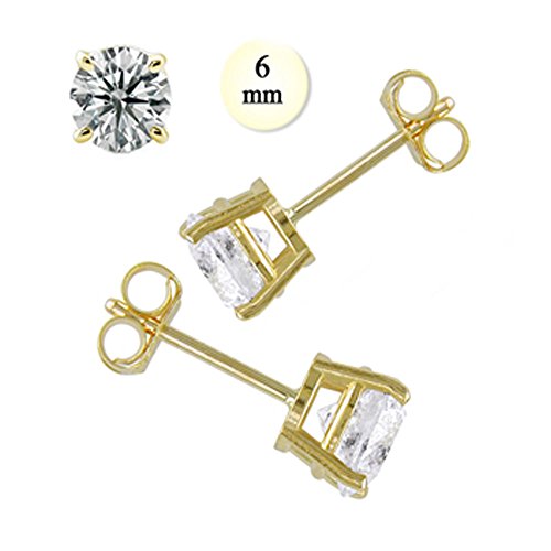 810326mm 14k 1.5 Ct Yellow Gold Stud Earring With Aprx 6 Mm Each Round Simulated Diamond