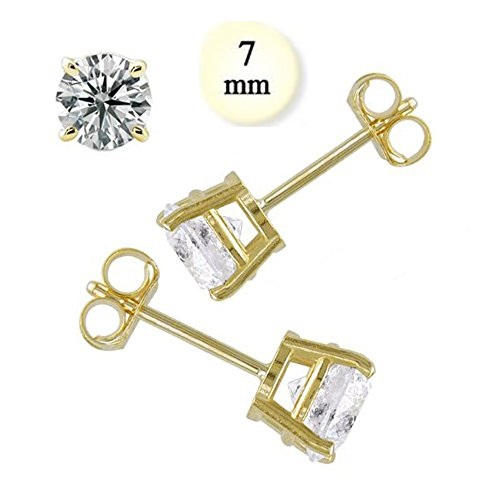 810327mm 14k 1.5 Ct Yellow Gold Stud Earring With Aprx 7 Mm Each Round Simulated Diamond