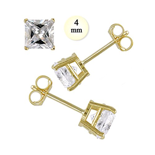 810334mm 14k 1 Ct Yellow Gold Stud Earring With Aprx 4 Mm Each Princess Cut Simulated Diamond