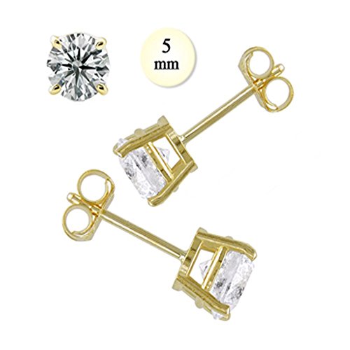 810325mm 14k 1 Ct Yellow Gold Stud Earring With Aprx 5 Mm Each Round Simulated Diamond