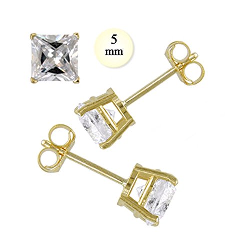 810335mm 14k 2 Ct Yellow Gold Stud Earring With Aprx 5 Mm Each Princess Cut Simulated Diamond