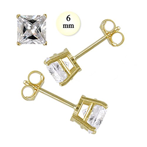 810336mm 14k 3 Ct Yellow Gold Stud Earring With Aprx 6 Mm Each Princess Cut Simulated Diamond