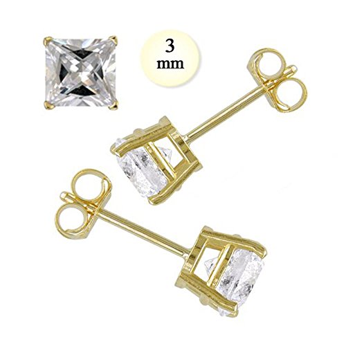 810333mm 14k 0.50 Ct Yellow Gold Stud Earring With Aprx 3 Mm Each Princess Cut Simulated Diamond