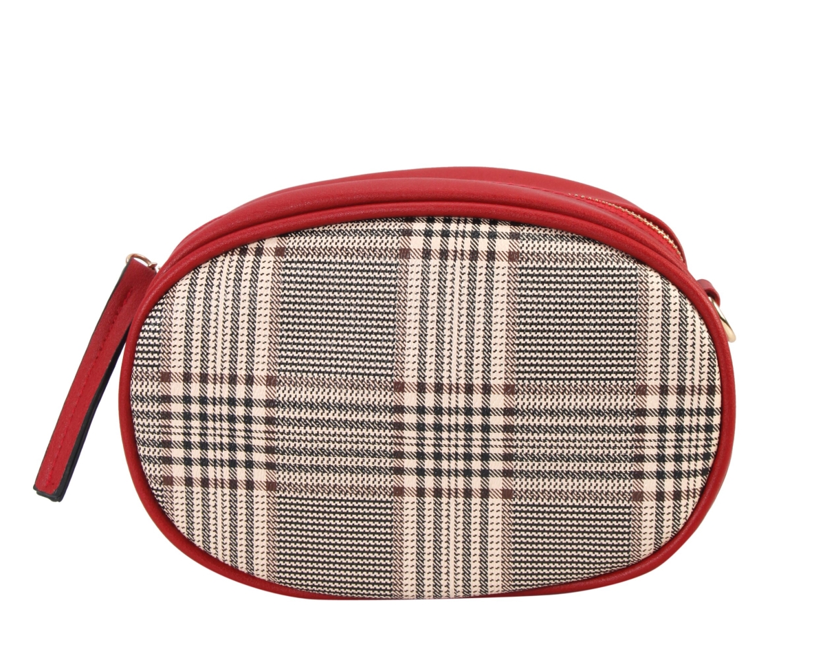 Agz-6850 Rd Pu Leather Women Classical Plaid Fashion Two Ways Use Fanny Pack Chic Waist Bag - Red