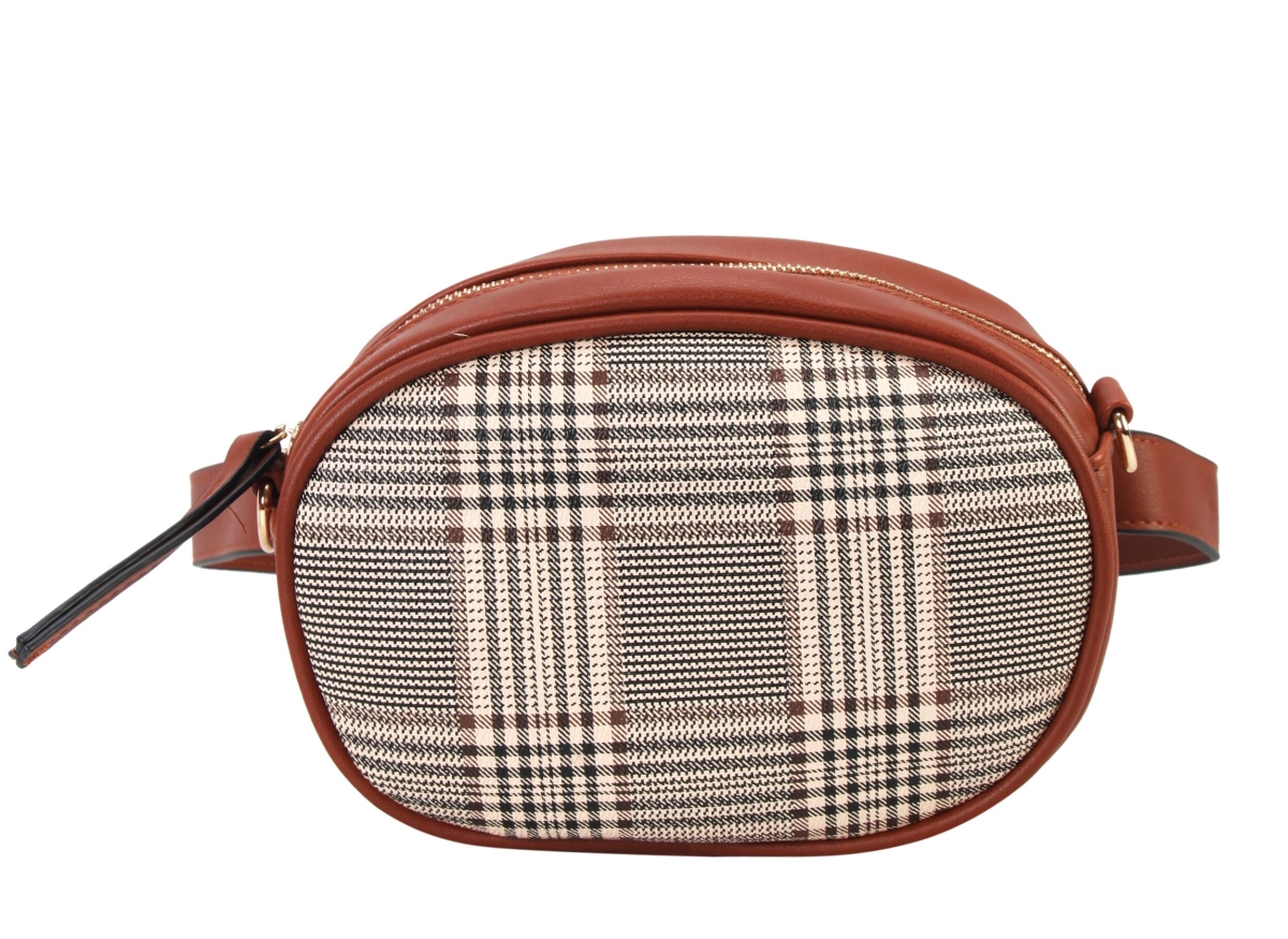 Agz-6850 Br Pu Leather Women Classical Plaid Fashion Two Ways Use Fanny Pack Chic Waist Bag - Brown