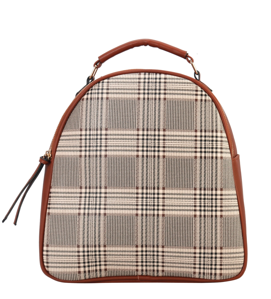 Agz-6692 Br Two Tone Classical Plaid Pattern Backpack - Brown