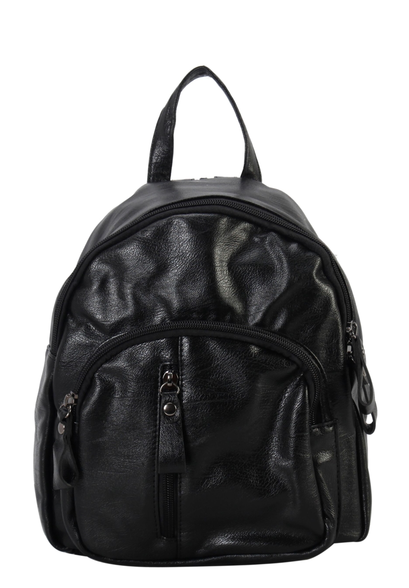 8907 Simple Design Front Zipper Small Backpack - Black
