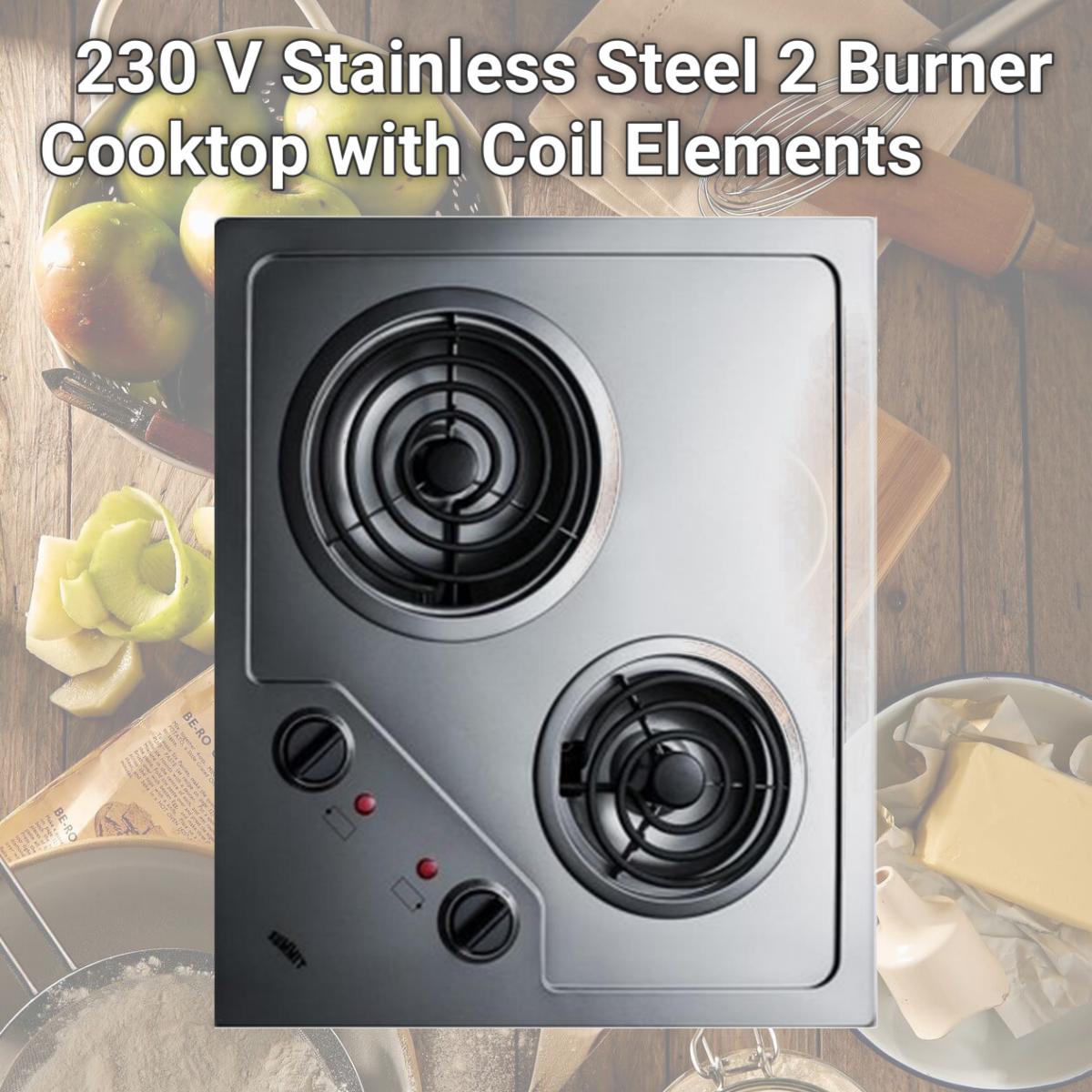 Picture of Summit Appliance CR2B224S 230 V Stainless Steel 2 Burner Cooktop with Coil Elements