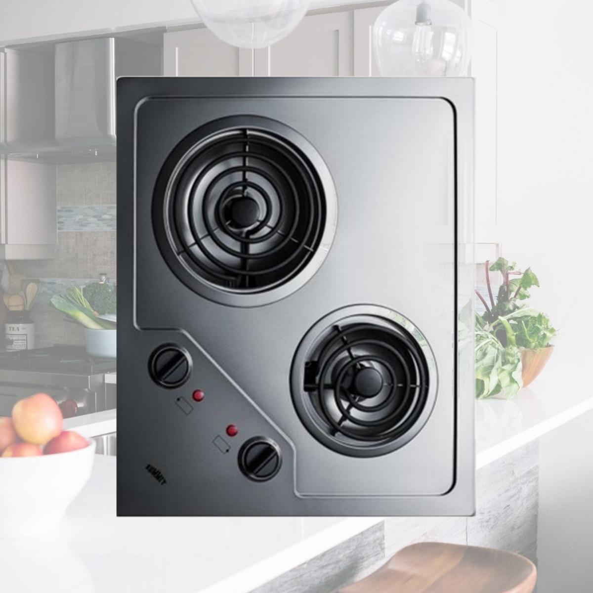 Picture of Summit Appliance CR2B224S 230 V Stainless Steel 2 Burner Cooktop with Coil Elements