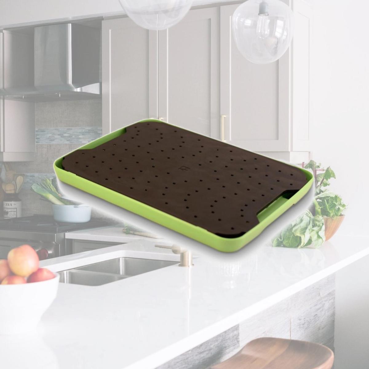 Picture of Simpleware BLK201 Flow Juice Catching Cutting Board Slim Non Slip- Black-Green
