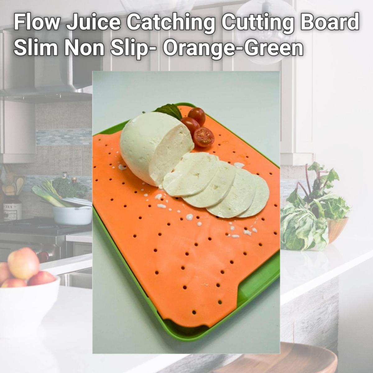 Picture of Simpleware ORE202 Flow Juice Catching Cutting Board Slim Non Slip- Orange-Green