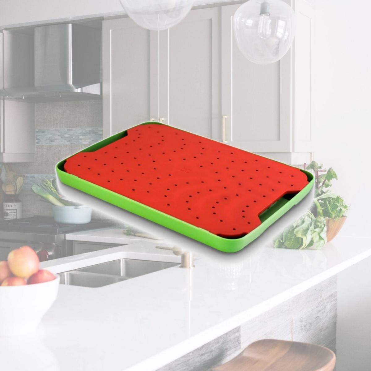 Picture of Simpleware RED203 Flow Juice Catching Cutting Board Slim Non Slip- Red-Green