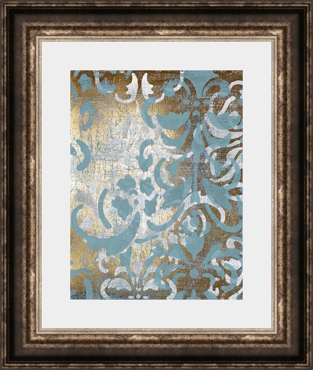 5753 Foil Damask Over Gold Iii, Framed Fine Art Print With Glass - Brown & Silver