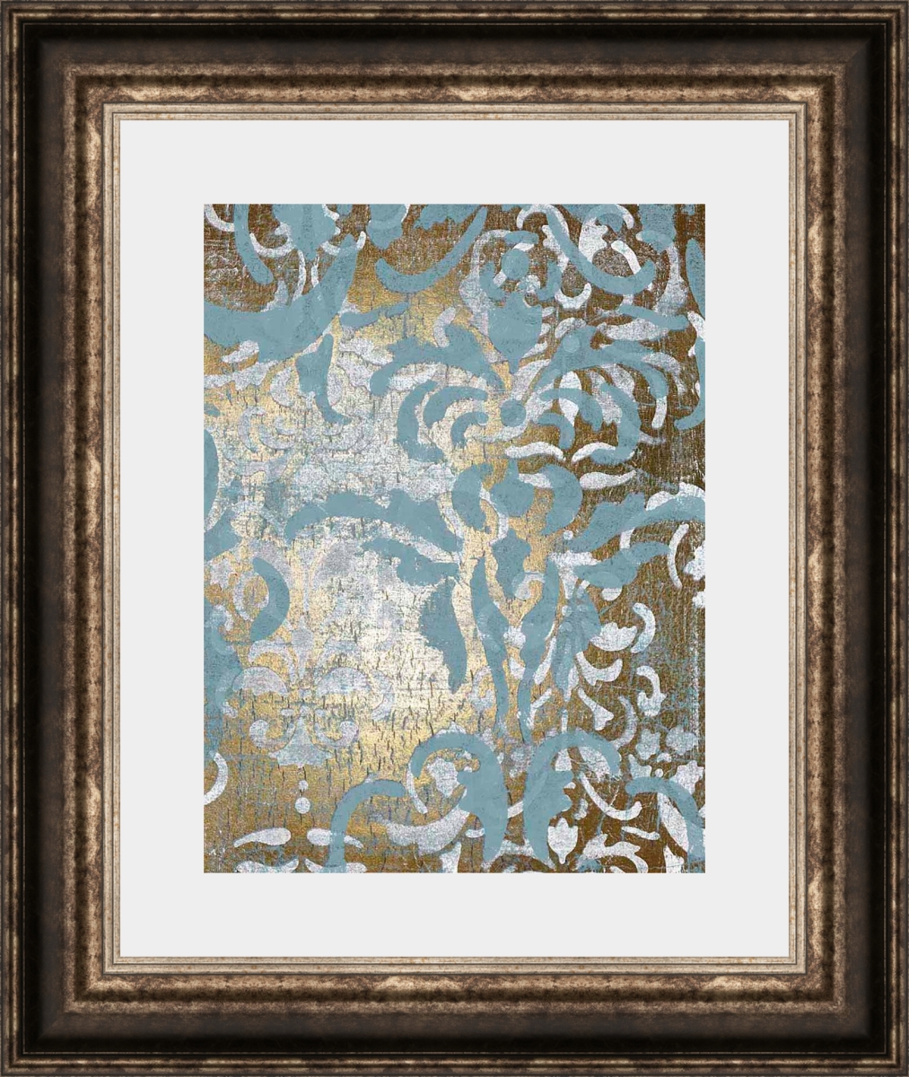 5754 Foil Damask Over Gold Iv, Framed Fine Art Print With Glass - Brown & Silver