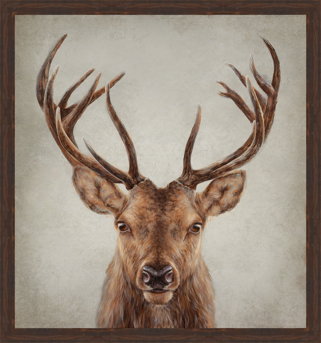 5815 Stag Presence, Framed Giclee Canvas Art - Rich Brown, Natural, Rustic Look Wooden