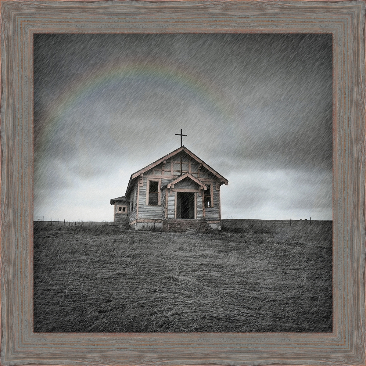 5909 Cowboy Church, Framed Giclee Canvas Art - Rustic Wooden