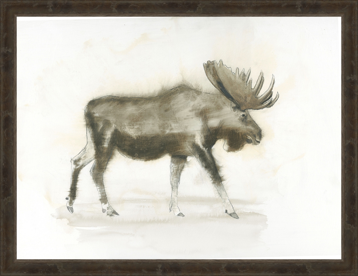 Moose, Framed Textured Fine Art Print - Rustic Grey Wooden