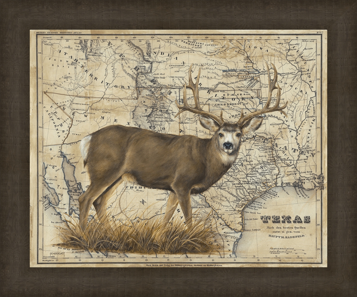 5895 Mule Deer, Framed Giclee Canvas Art - Rustic Look Brown