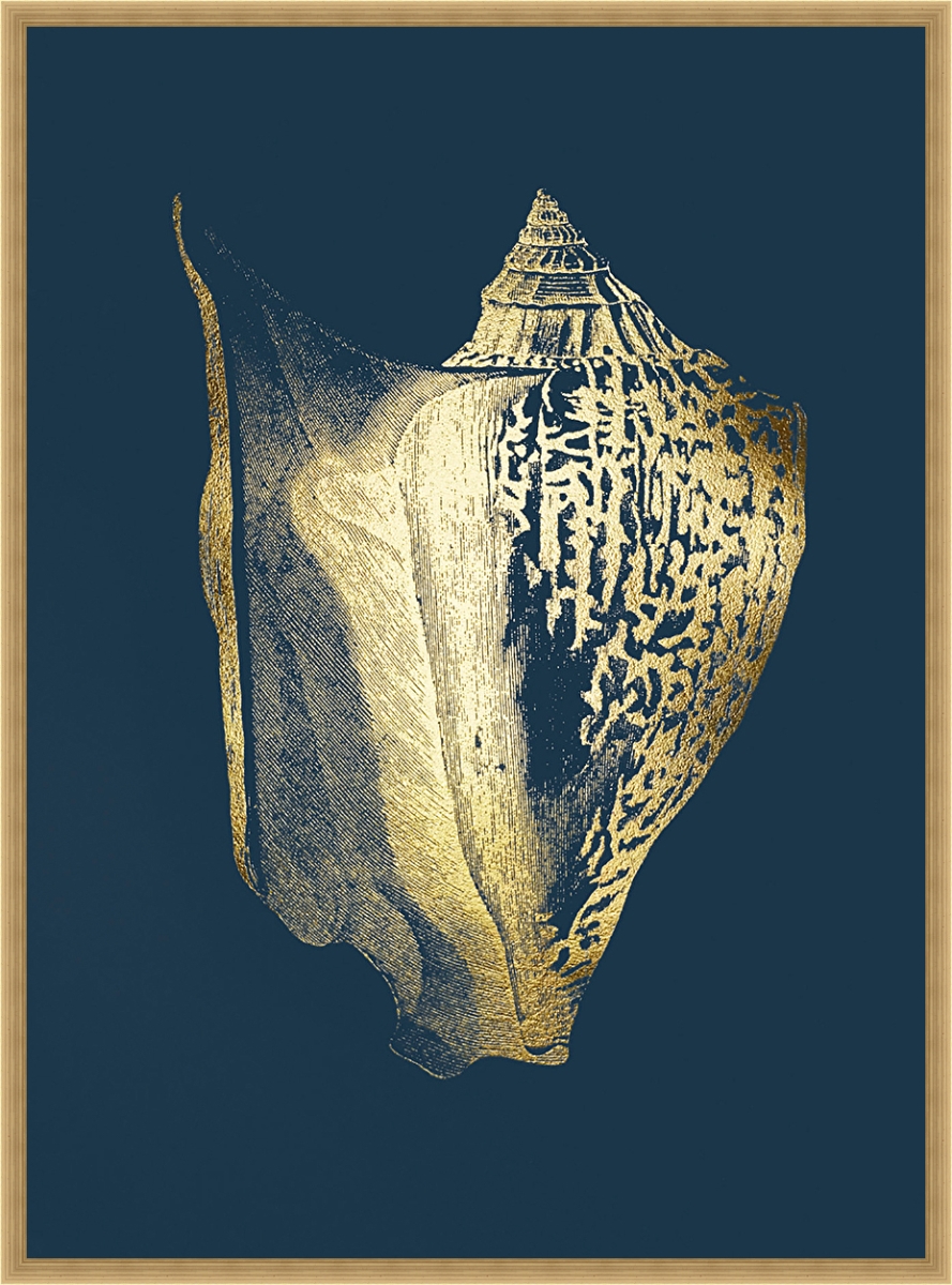 2251 Gold Foil Shell Iii On Cobalt, Framed Textured Fine Art Print