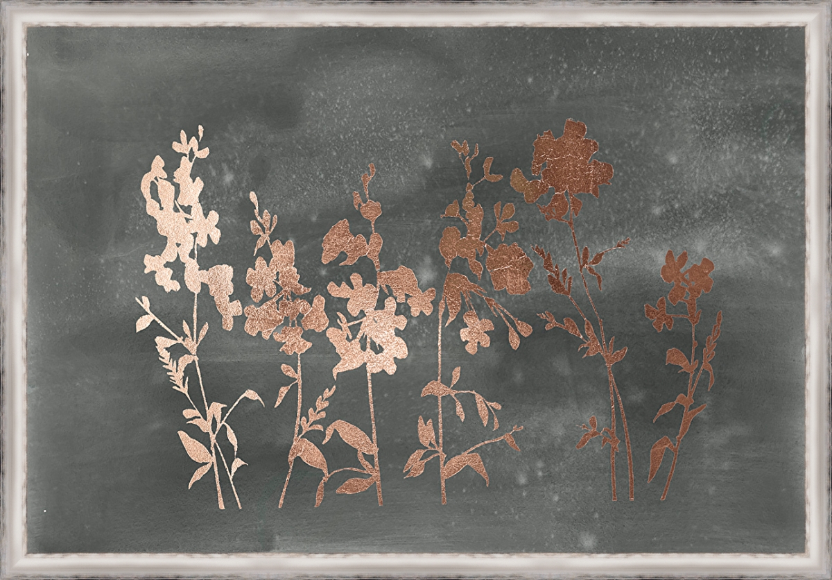 2250 Rose Gold Foil Flower Field Black On Wash, Framed Textured Fine Art Print