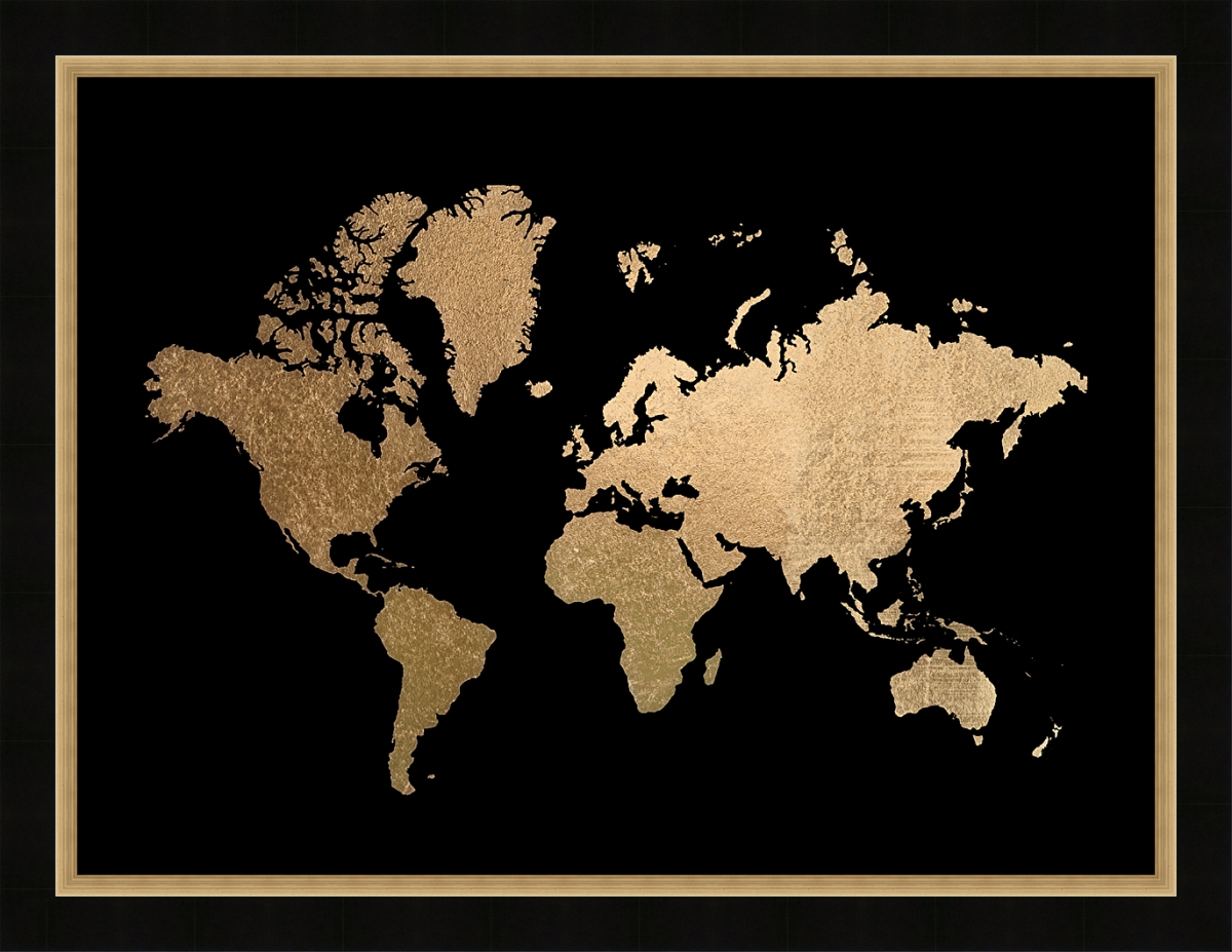 2260 Gold Foil World Map On Black, Framed Textured Fine Art Print