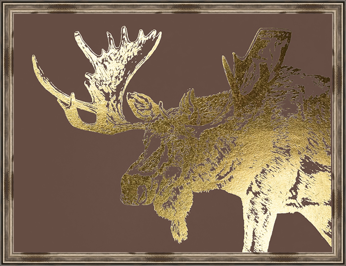 Gold Foil Moose On Bitter Chocolate, Framed Textured Fine Art Print