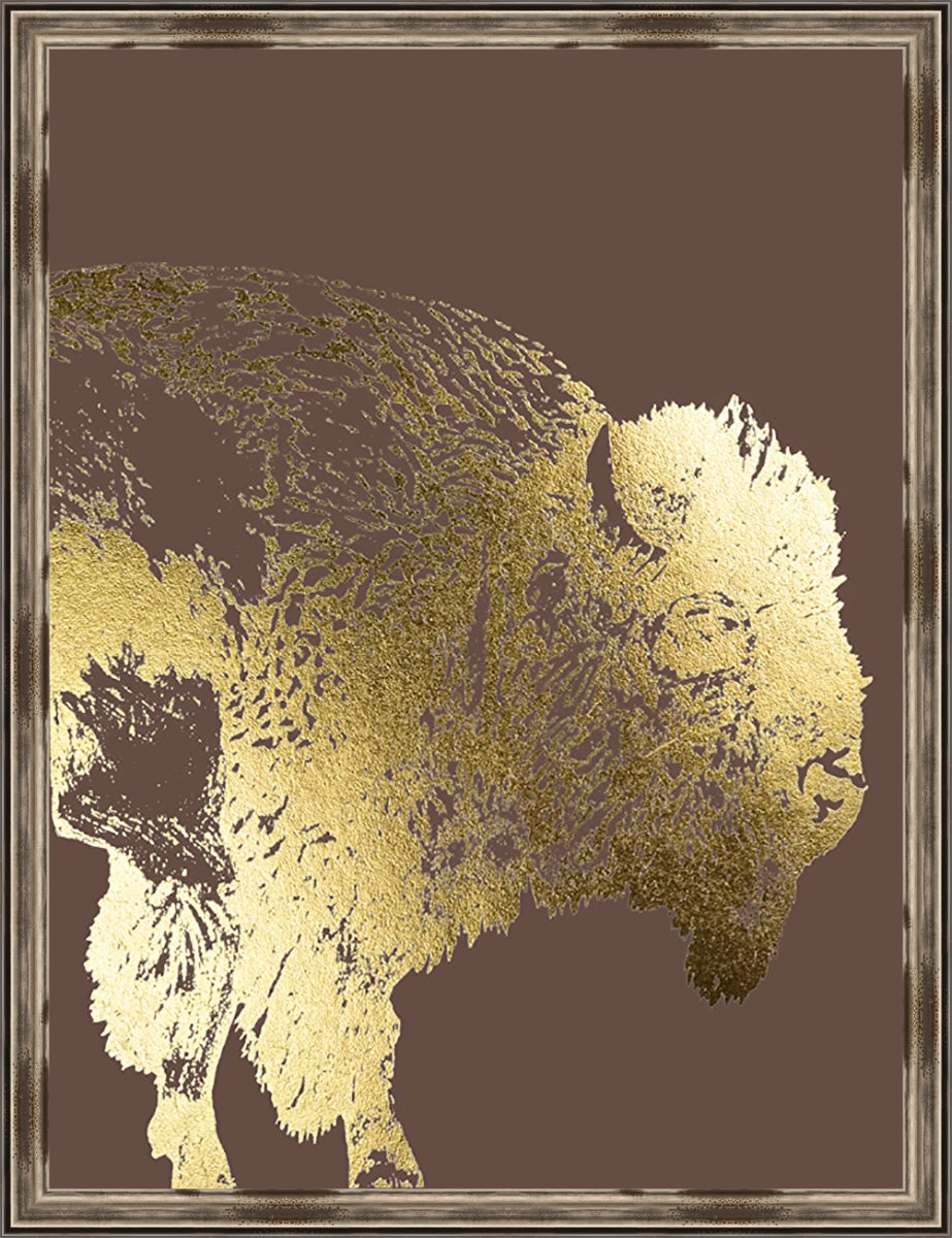2254 Gold Foil Buffalo On Bitter Chocolate, Framed Textured Fine Art Print