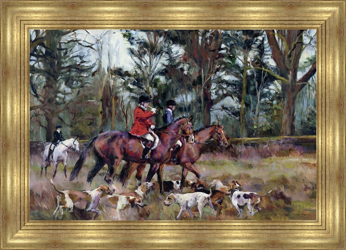 5765 3.5 In. Foxhunt, Framed Giclee Canvas Art - Red & Brown