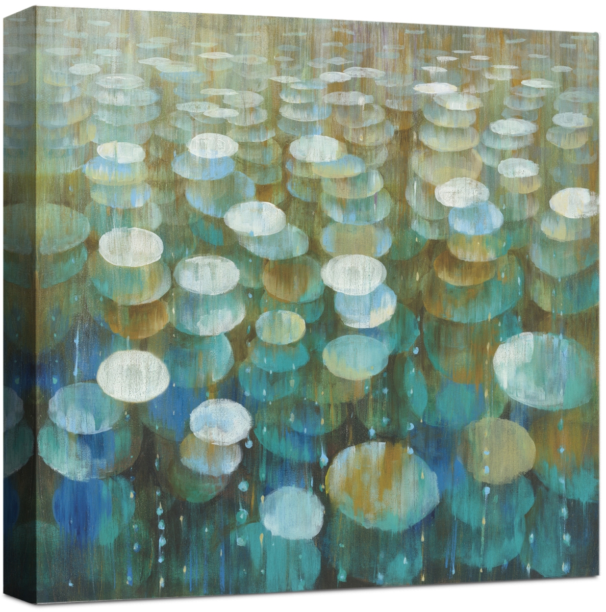 5780 Rain Drops, Wrapped Giclee Canvas Art - Blue & Green
