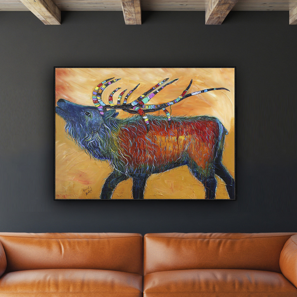 V8105 32.75 X 40.75 In. Elk Framed Canvas Art