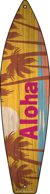 SB-308 17 x 4.5 in. Aloha Sunset Novelty Metal Surfboard Sign