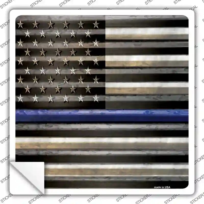 SQ-406s-S American Flag Thin Blue Line Novelty Square Sticker Decal - Small