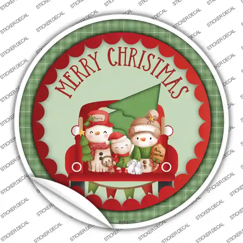 C-1589s-S Merry Christmas Family Novelty Circle Sticker Decal - Small