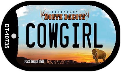Dt-10735 1 X 2 In. Cowgirl North Dakota Novelty Metal Dog Tag Necklace