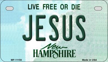 Mp-11158 Jesus New Hampshire Novelty Metal Motorcycle Plate - 1 X 2 In.