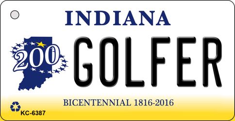 Kc-6387 Golfer Indiana State License Plate Novelty Key Chain - 6 X 1.5 In.