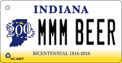 Kc-6407 Mmm Beer Indiana State License Plate Novelty Key Chain - 6 X 1.5 In.
