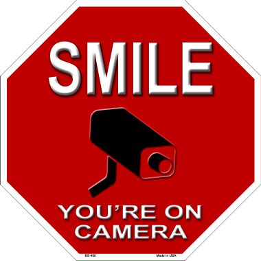 Bs-460 Smile Youre On Camera Metal Novelty Stop Sign - 1 X 2 In.