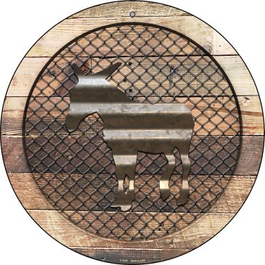 C-1035 Corrugated Donkey On Wood Novelty Metal Circular Sign - 1 X 2 In.