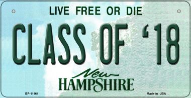 Bp-11161 Class Of 18 New Hampshire Novelty Metal Bicycle Plate - 6 X 1.5 In.