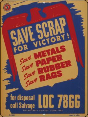 P-1938 Save Scraps for Victory Vintage Poster Parking Sign - 3.5 x 2 in.
