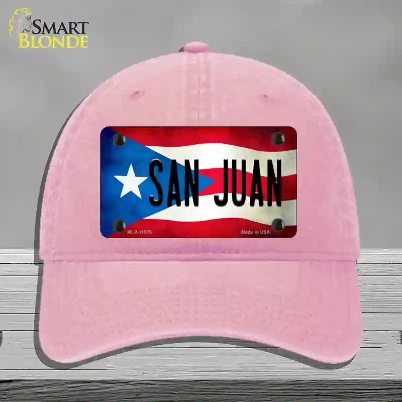 HAT12-MLP-11379 San Juan Puerto Rico Flag Novelty License Plate Hat, Unconstructed Cotton - Pink