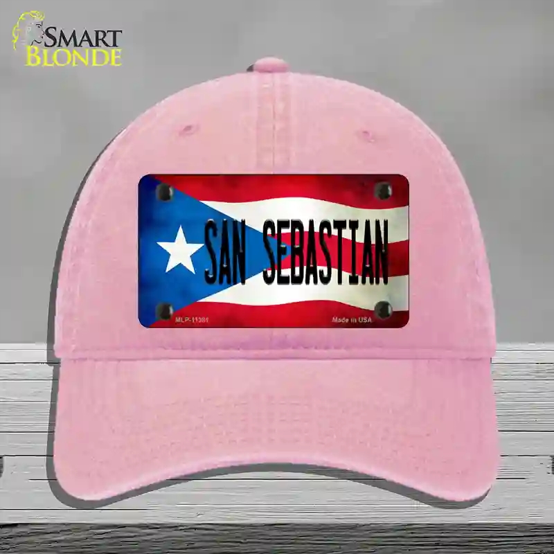 HAT12-MLP-11381 San Sebastian Puerto Rico Flag Novelty License Plate Hat, Unconstructed Cotton - Pink