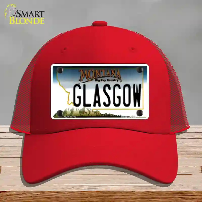 HAT17-MLP-11100 Glasgow Montana State Novelty License Plate Hat, Mesh - Red